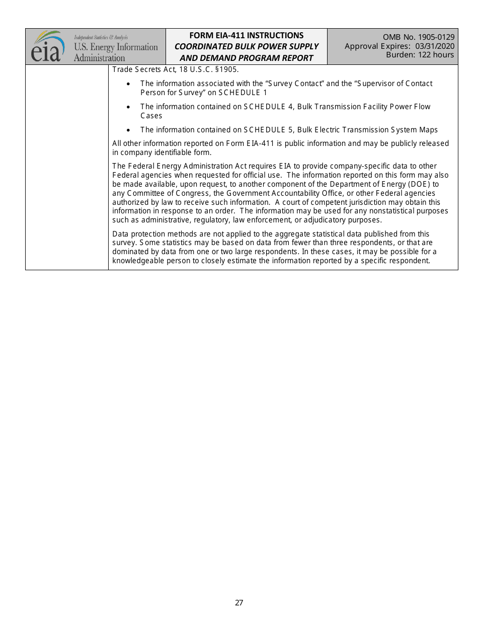 Instructions for Form EIA-411 Coordinated Bulk Power Supply and Demand Program Report, Page 27