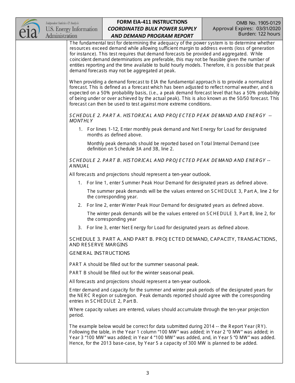Instructions for Form EIA-411 Coordinated Bulk Power Supply and Demand Program Report, Page 3