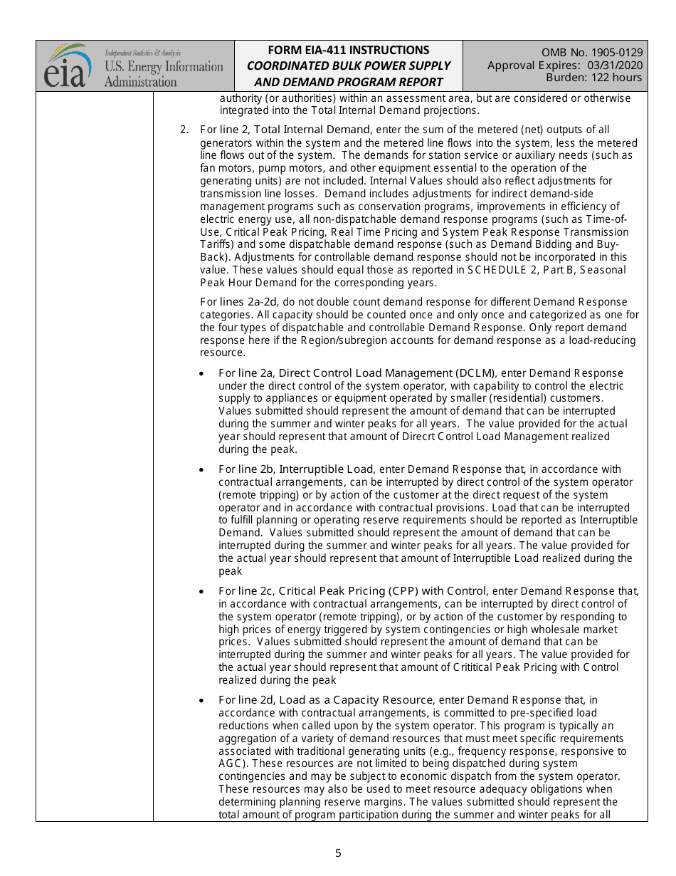 Instructions for Form EIA-411 Coordinated Bulk Power Supply and Demand Program Report, Page 5