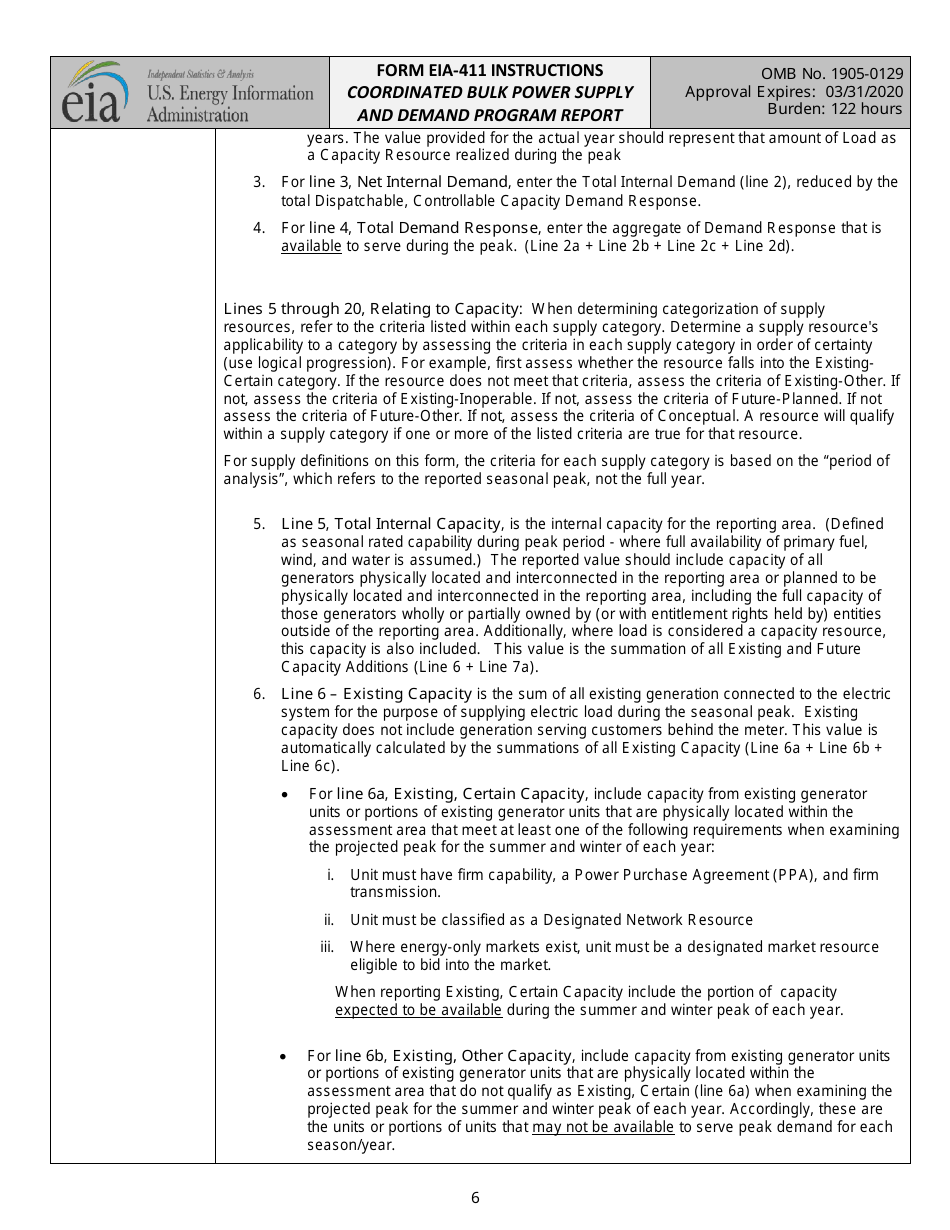 Instructions for Form EIA-411 Coordinated Bulk Power Supply and Demand Program Report, Page 6