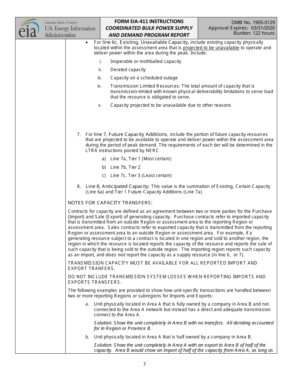 Instructions for Form EIA-411 Coordinated Bulk Power Supply and Demand Program Report, Page 7