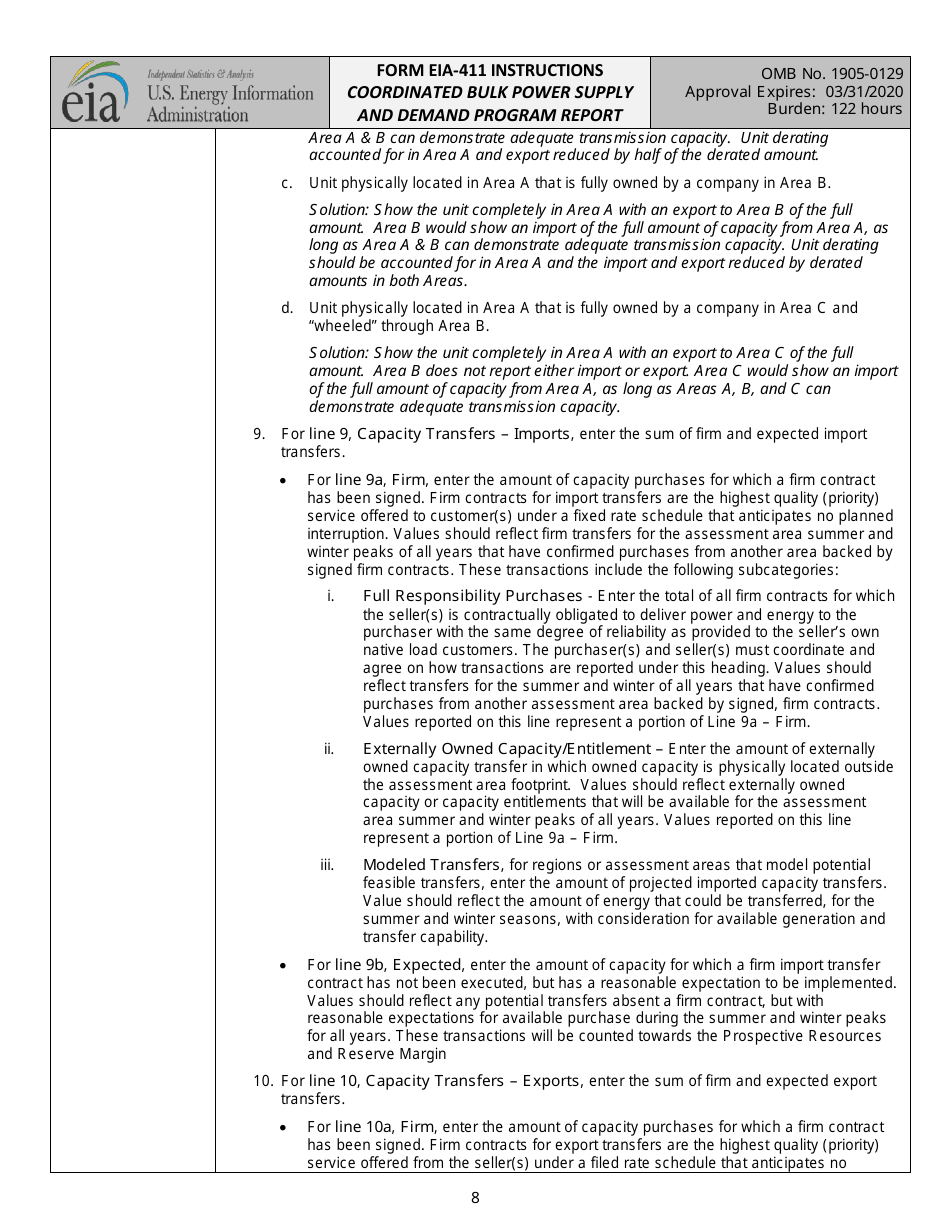 Instructions for Form EIA-411 Coordinated Bulk Power Supply and Demand Program Report, Page 8