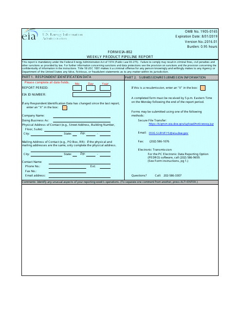Form EIA-802  Printable Pdf