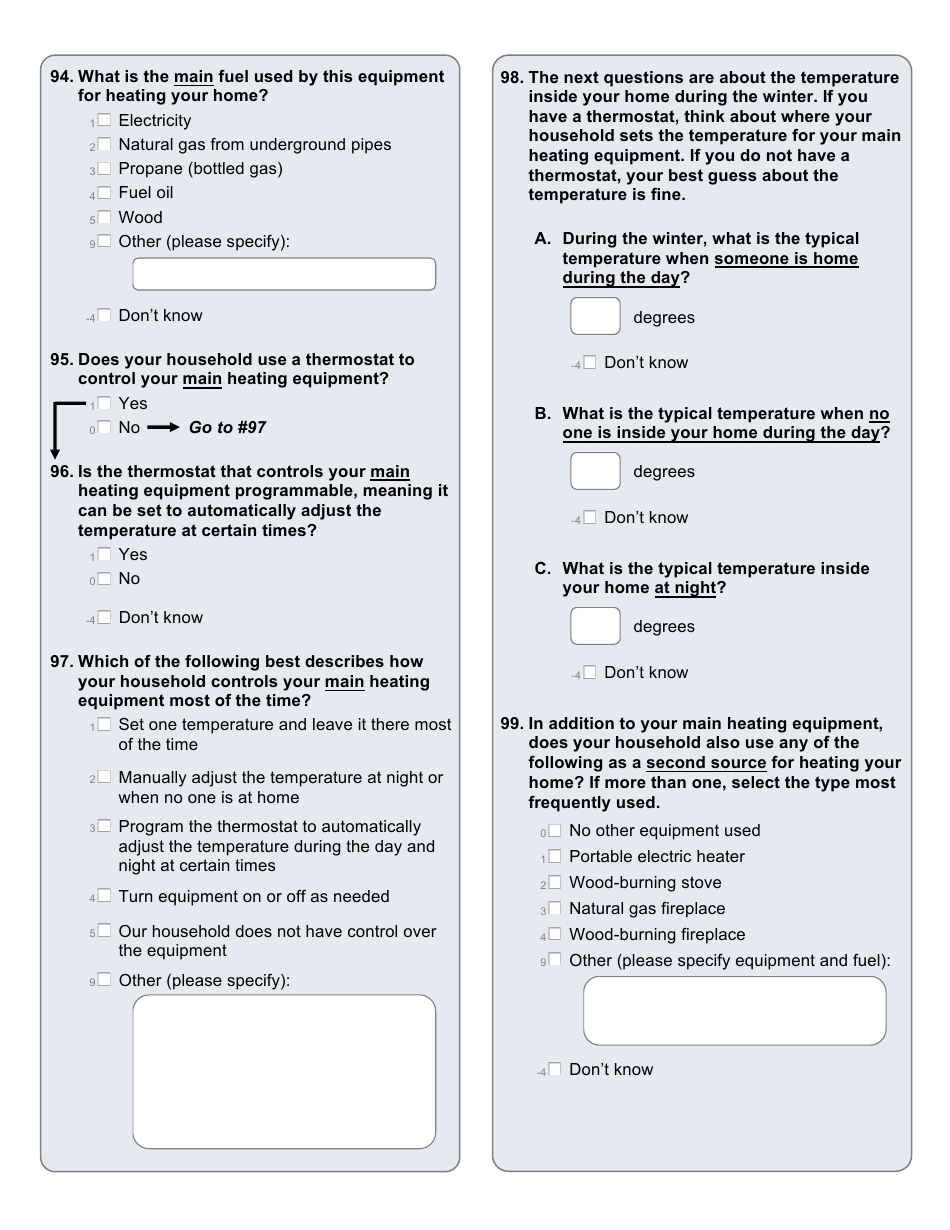 Residential Energy Consumption Survey Questionnaire Template, Page 10