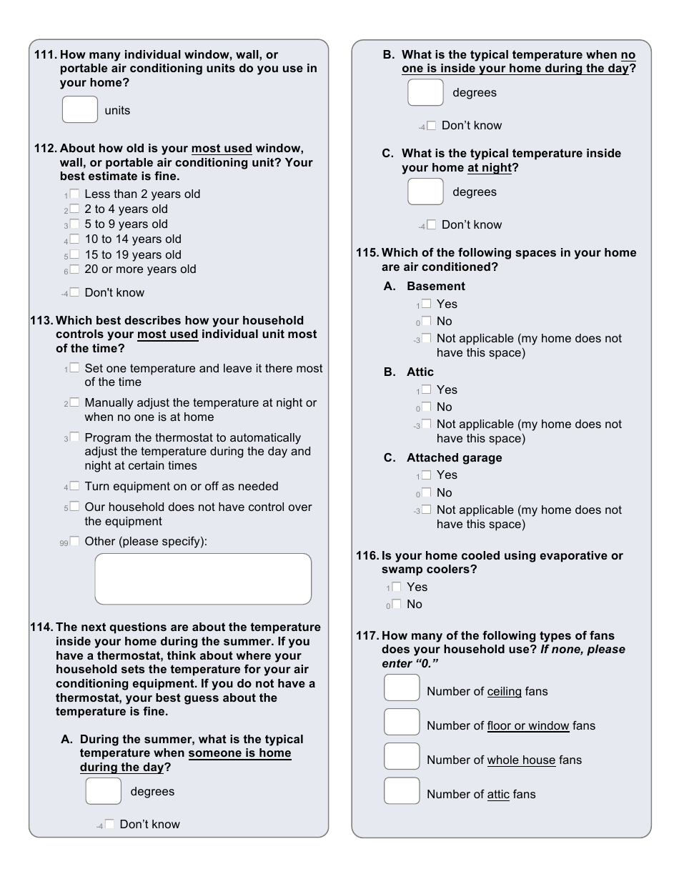 Residential Energy Consumption Survey Questionnaire Template, Page 12