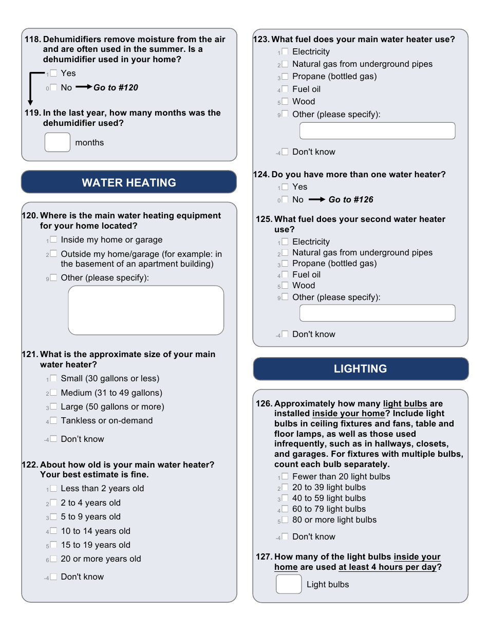 Residential Energy Consumption Survey Questionnaire Template, Page 13