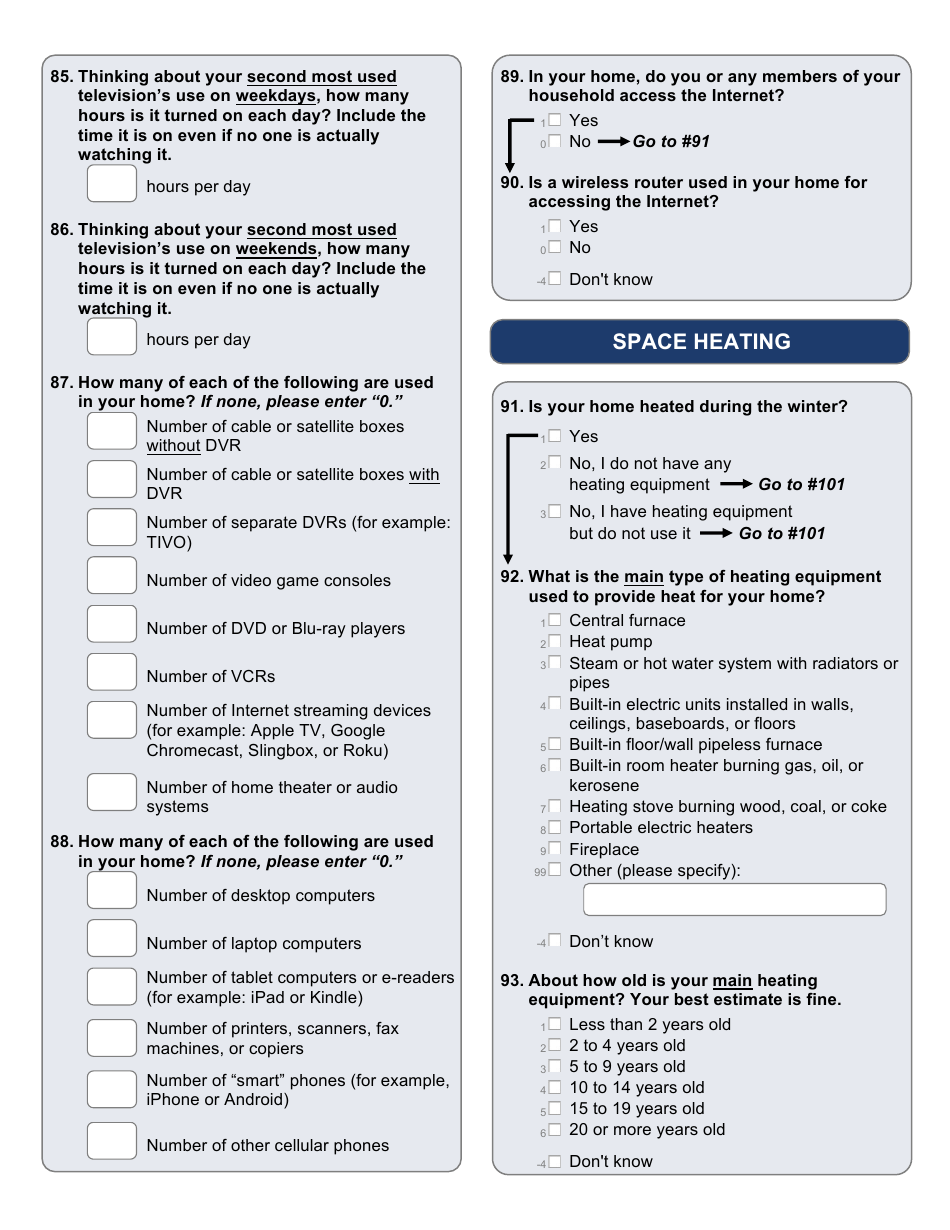 Residential Energy Consumption Survey Questionnaire Template, Page 9