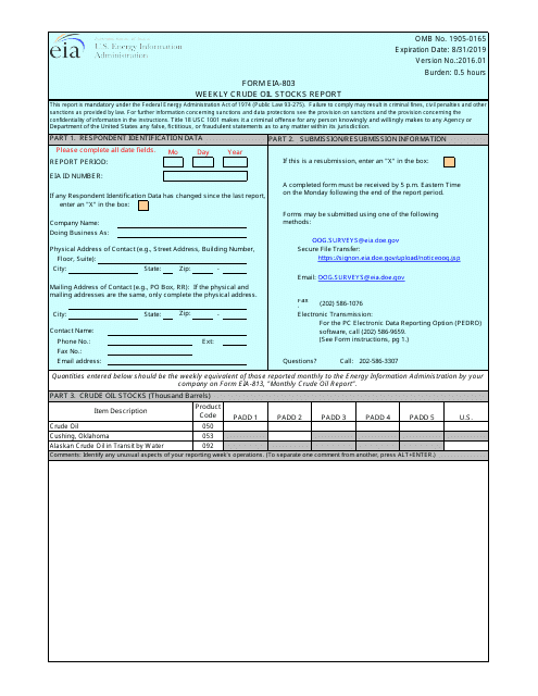 Form EIA-803  Printable Pdf