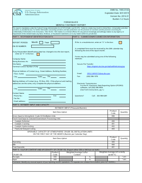 Form EIA-810  Printable Pdf