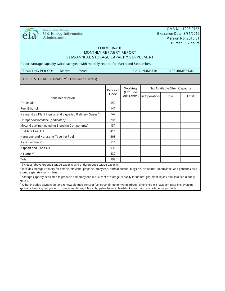 Form EIA-810 Monthly Refinery Report, Page 5
