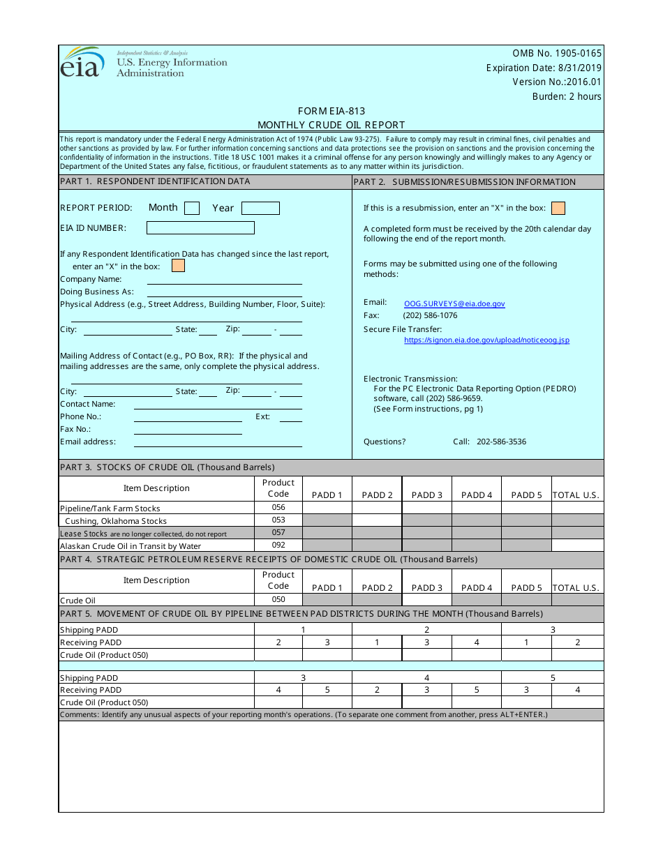 Form EIA-813 Monthly Crude Oil Report, Page 1