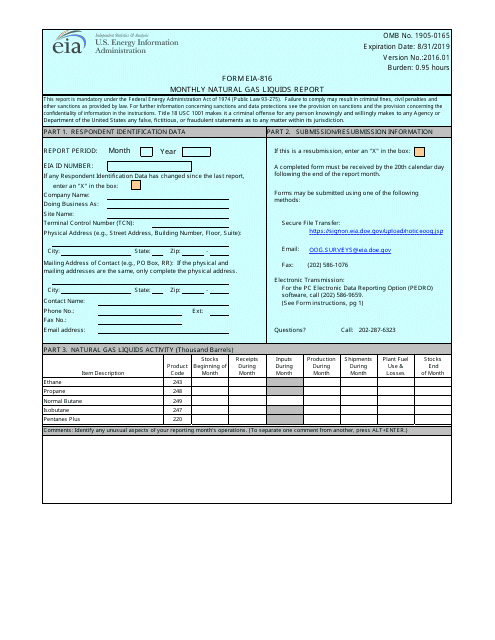 Form EIA-816  Printable Pdf