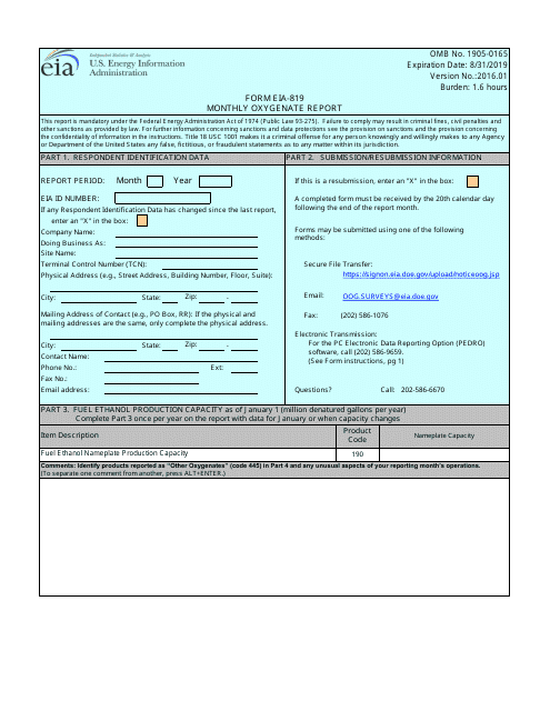 Form EIA-819  Printable Pdf