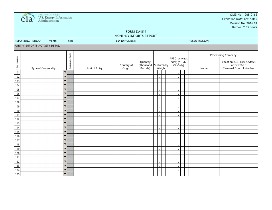 Form EIA-814 Monthly Imports Report, Page 6