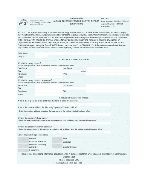 Form EIA-861S  Printable Pdf