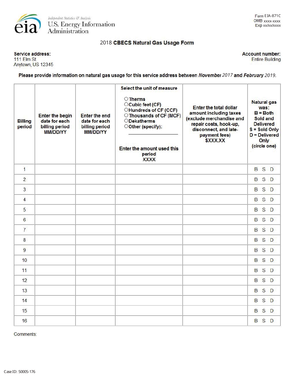 Form EIA-871C Cbecs Natural Gas Usage Form, Page 1