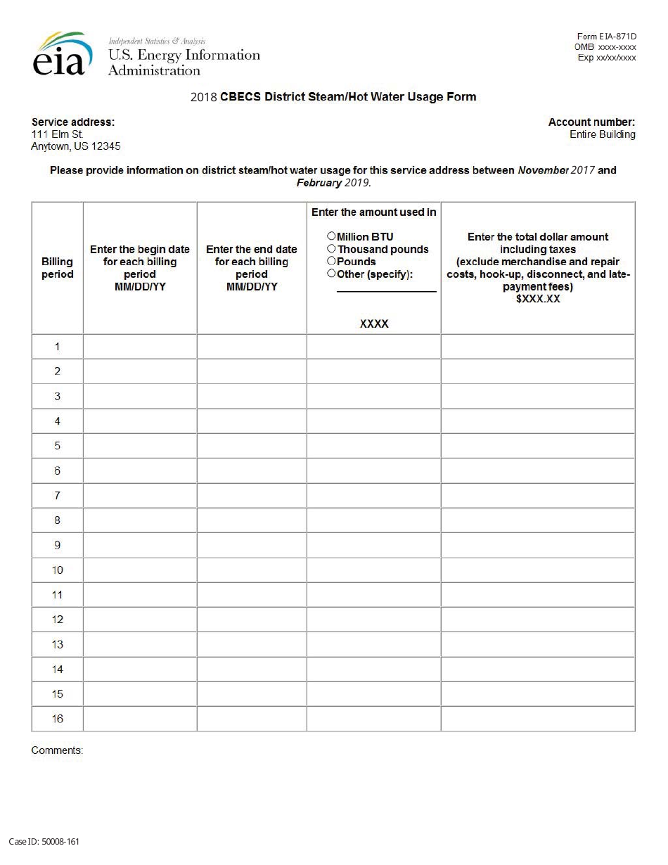 Form EIA-871D Cbecs District Steam / Hot Usafe Form, Page 1