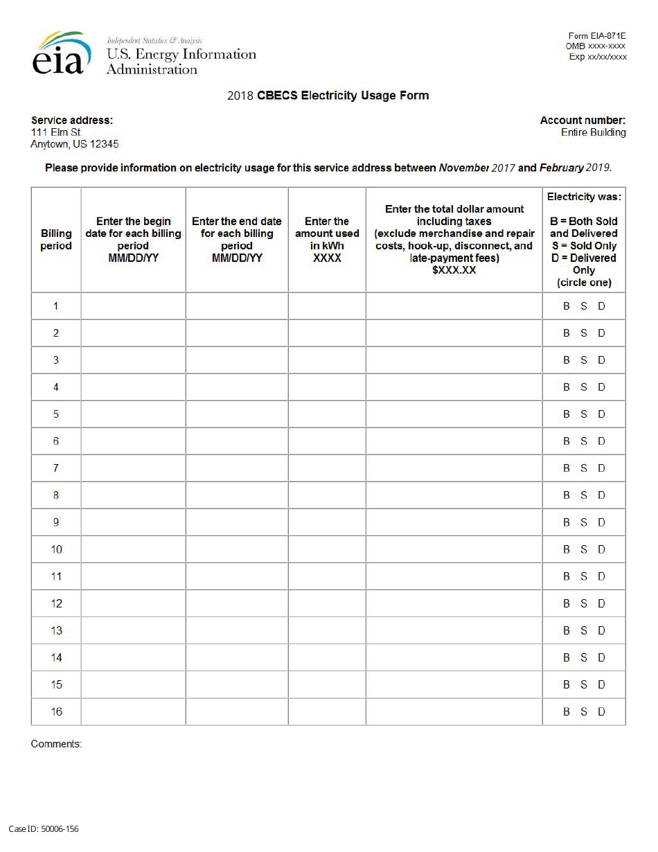 Form EIA-871E Cbecs Electricity Usage Form, Page 1