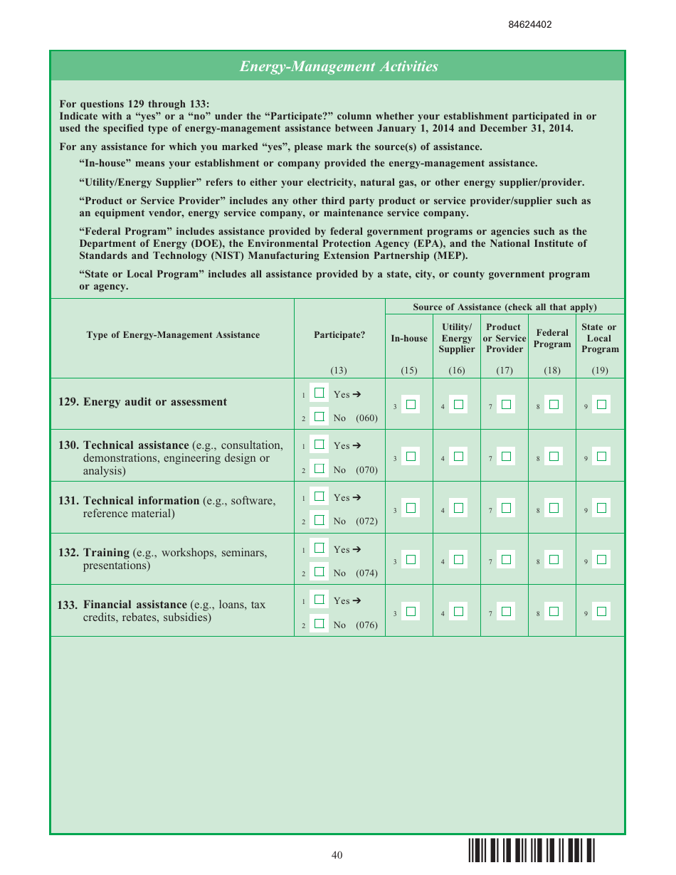 Form EIA-846B Manufacturing Energy Consumption Survey, Page 40