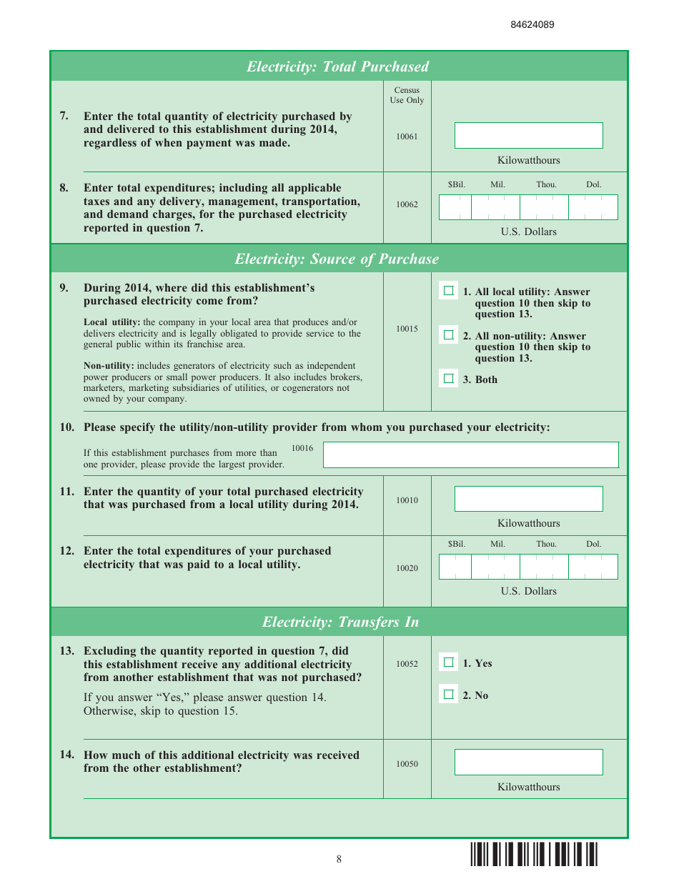 Form EIA-846B Manufacturing Energy Consumption Survey, Page 8