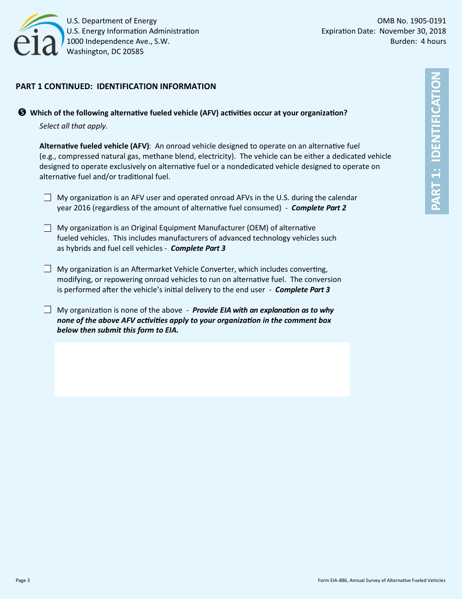 Form EIA-886 Annual Survey of Alternative Fueled Vehicles, Page 3
