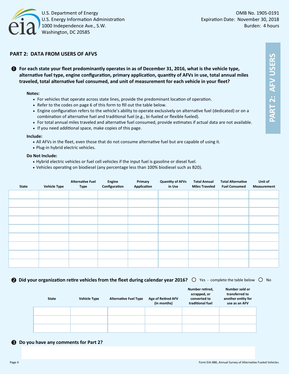 Form EIA-886 Annual Survey of Alternative Fueled Vehicles, Page 4
