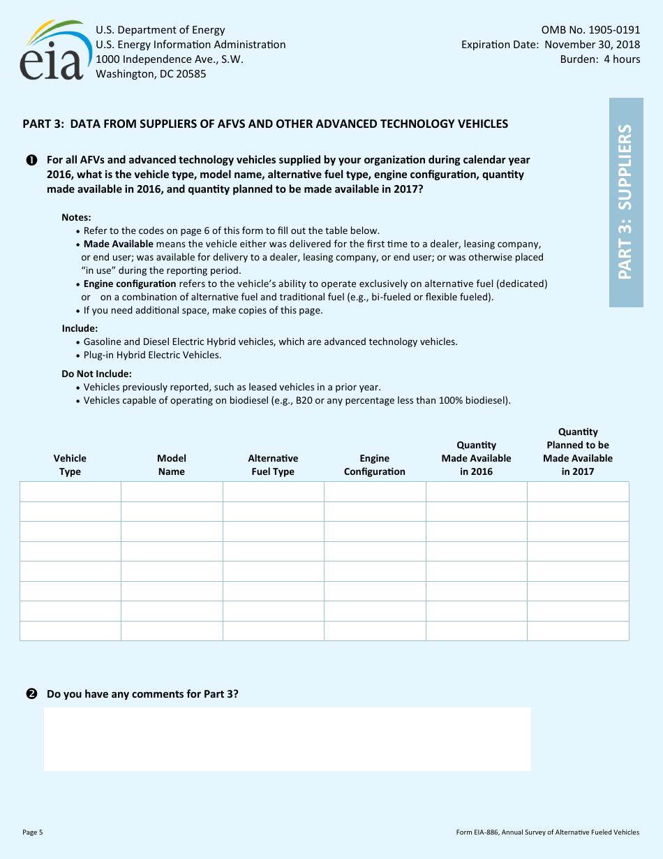 Form EIA-886 Annual Survey of Alternative Fueled Vehicles, Page 5