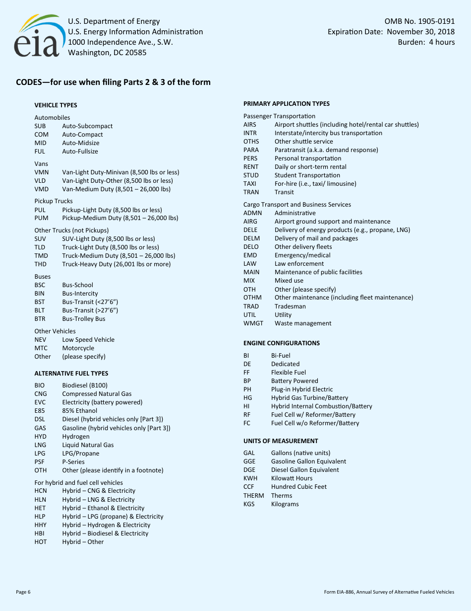 Form EIA-886 Annual Survey of Alternative Fueled Vehicles, Page 6