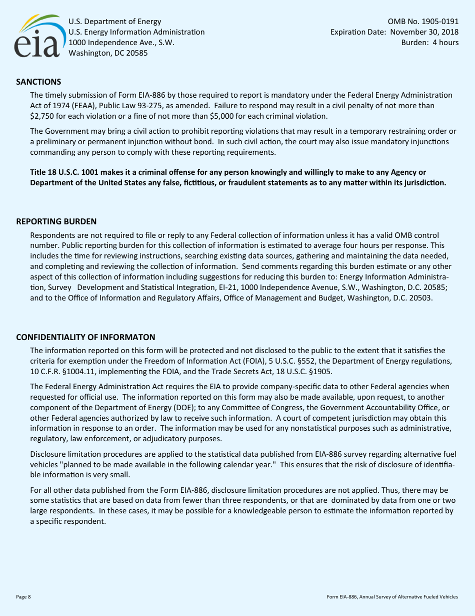 Form EIA-886 Annual Survey of Alternative Fueled Vehicles, Page 8