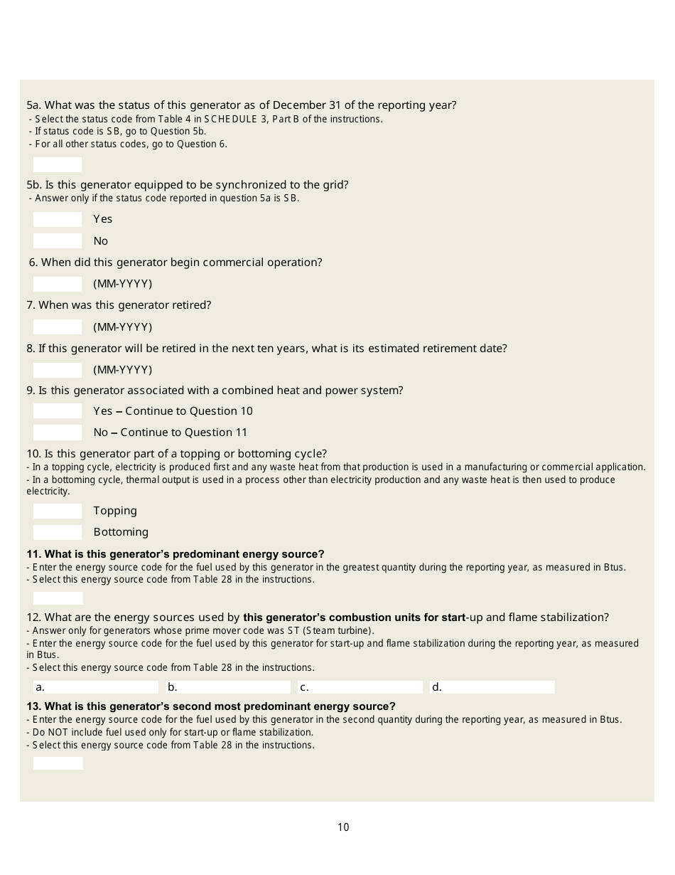 Form EIA-860 Annual Electric Generator Report, Page 10