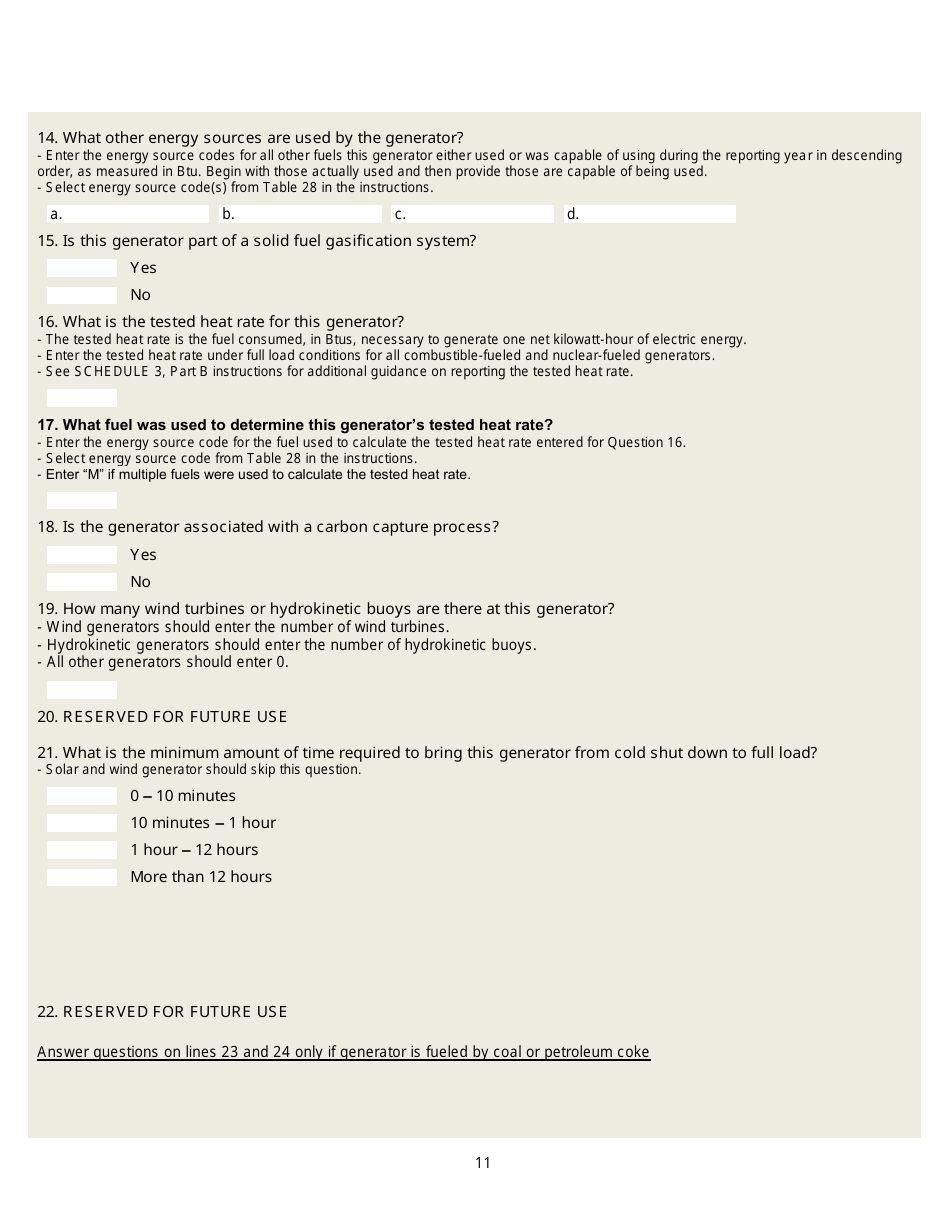 Form EIA-860 Annual Electric Generator Report, Page 11