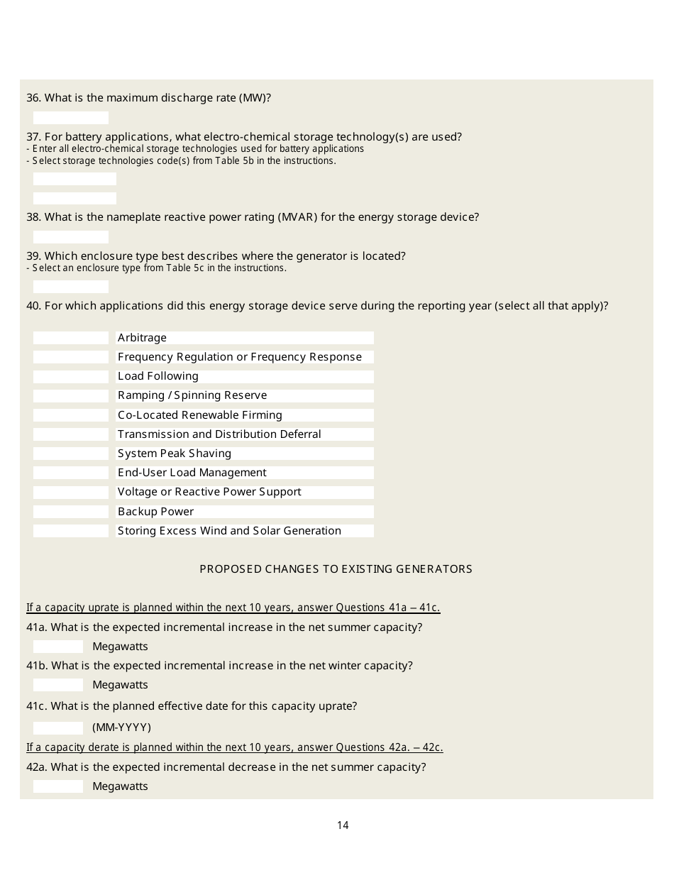 Form EIA-860 Annual Electric Generator Report, Page 14