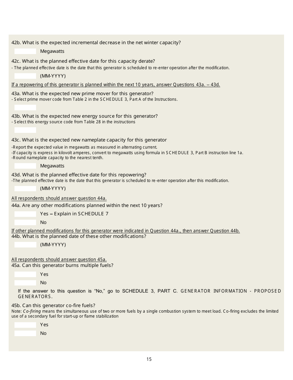 Form EIA-860 Annual Electric Generator Report, Page 15
