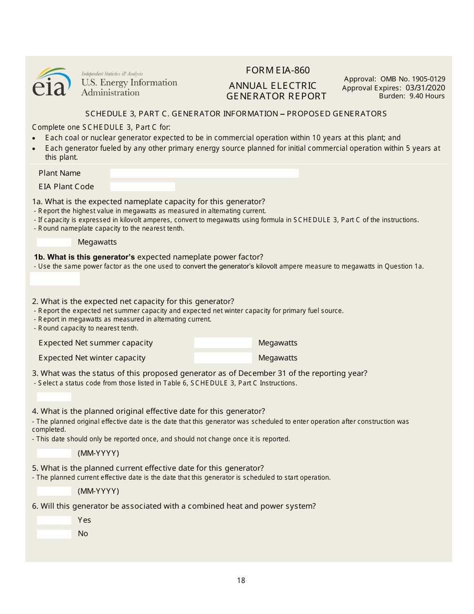 Form EIA-860 Annual Electric Generator Report, Page 18