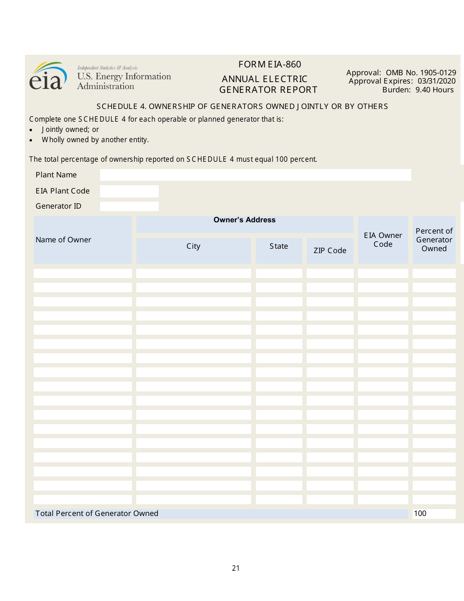 Form EIA-860 Annual Electric Generator Report, Page 21