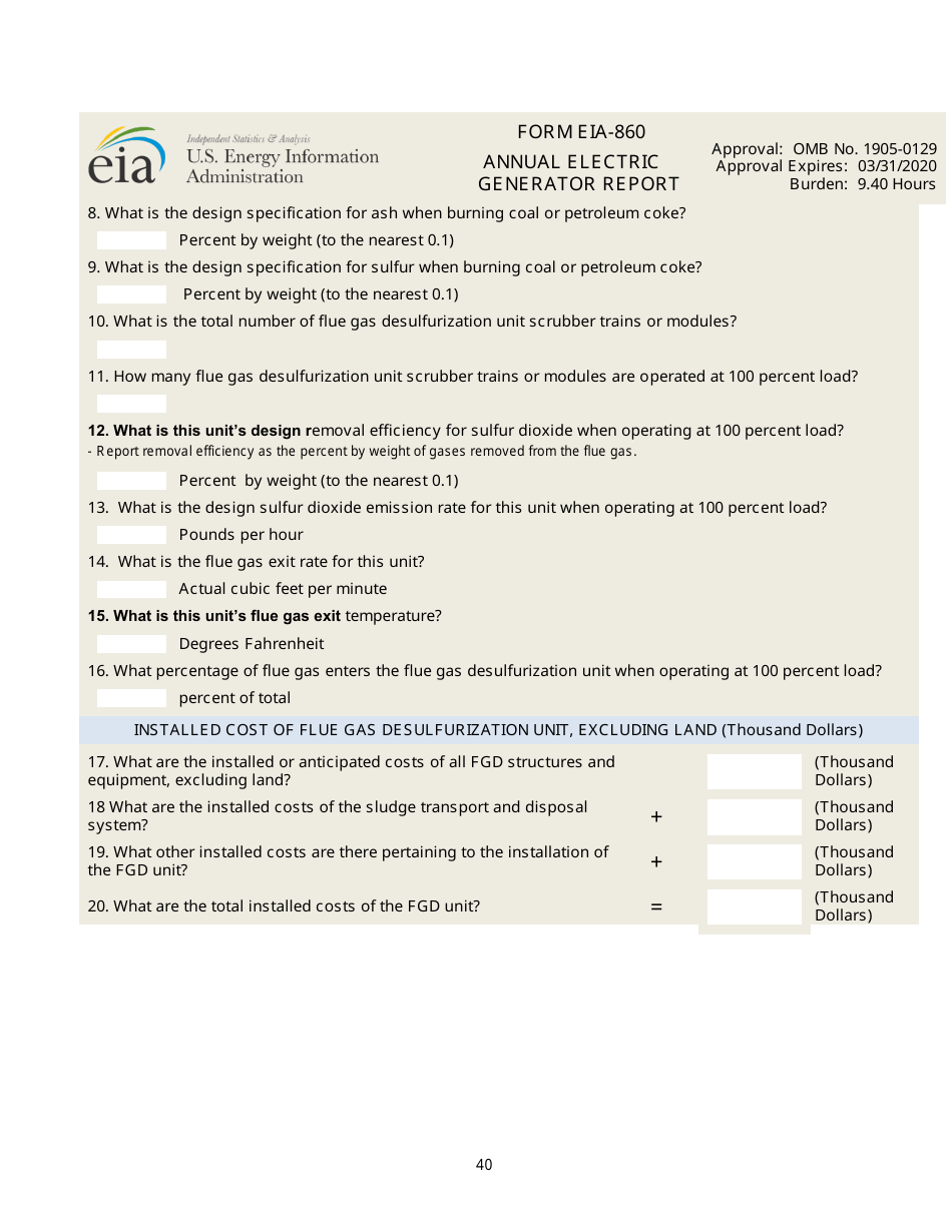 Form EIA-860 Annual Electric Generator Report, Page 40