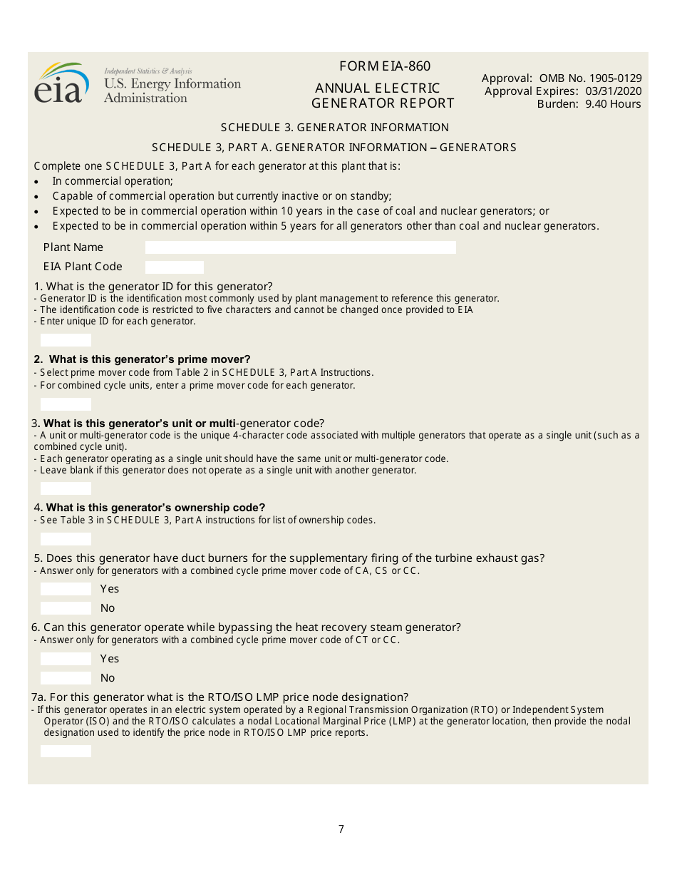 Form EIA-860 Annual Electric Generator Report, Page 7