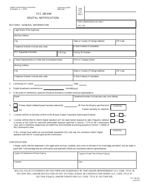 FCC Form 335-AM  Printable Pdf