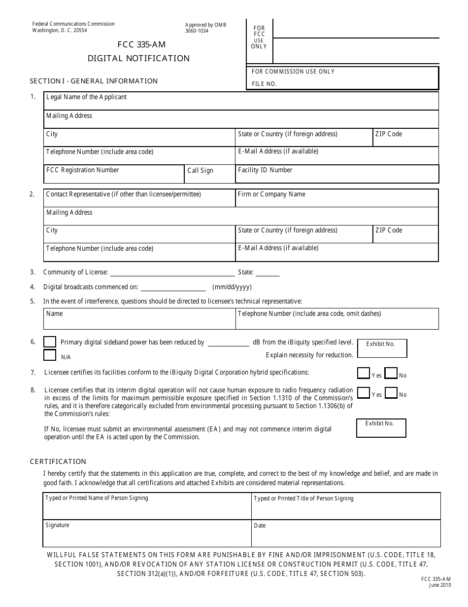 FCC Form 335-AM Digital Notification, Page 1