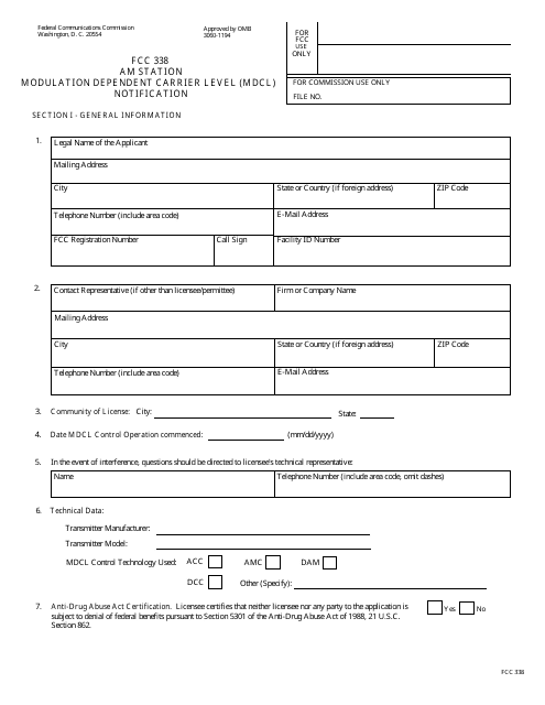 FCC Form 338  Printable Pdf