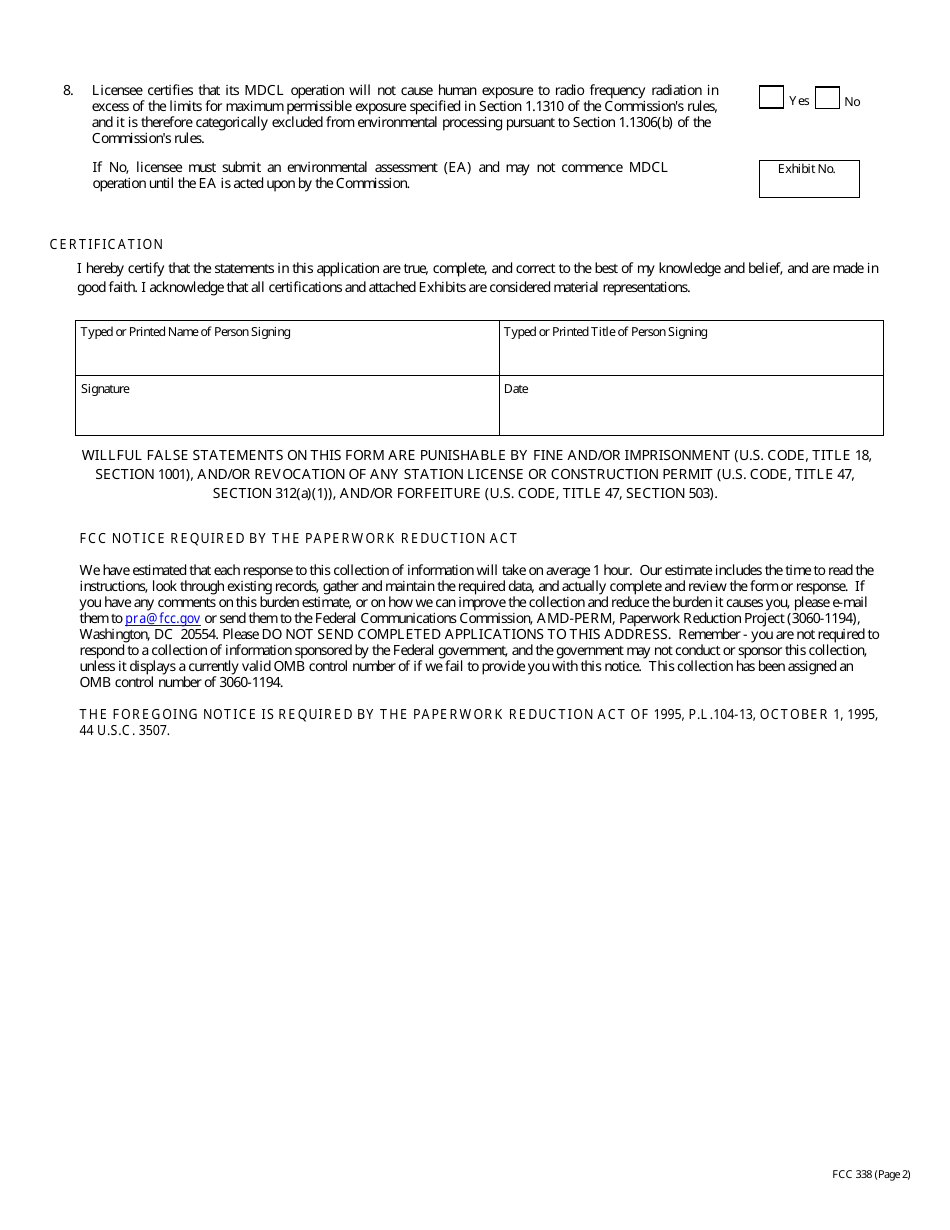FCC Form 338 Am Station Modulation Dependent Carrier Level (Mdcl) Notification, Page 2