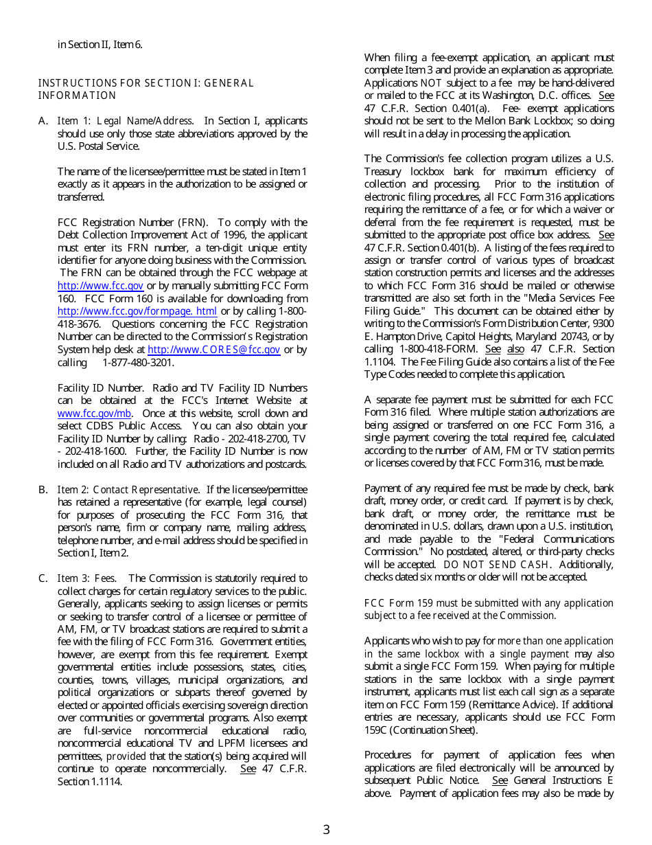 FCC Form 316 Application for Consent to Assignment of Radio Broadcast Station Construction Permit or License or Transfer of Control or Corporation Holding Radio Broadcast Station Construction Permit or License, Page 3
