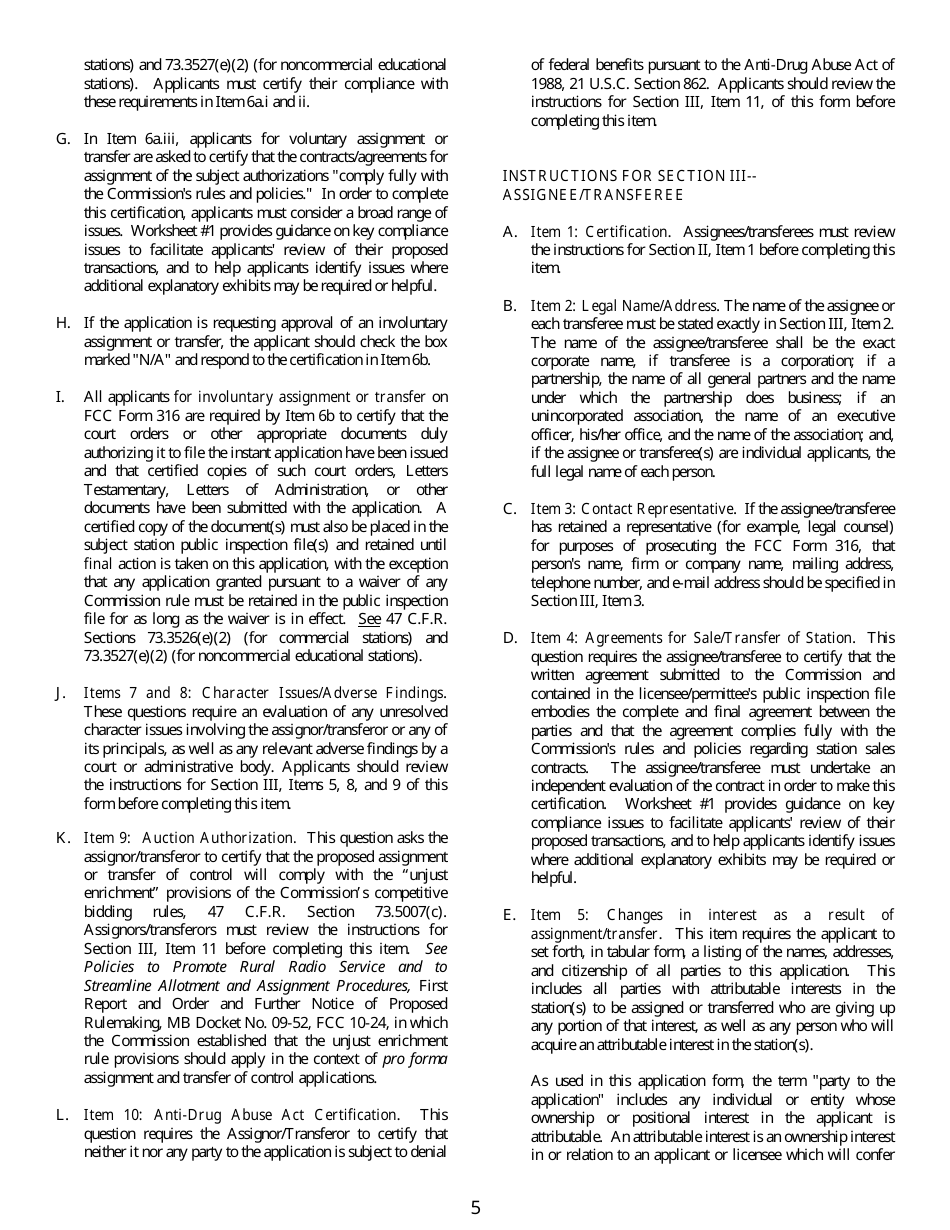 FCC Form 316 Application for Consent to Assignment of Radio Broadcast Station Construction Permit or License or Transfer of Control or Corporation Holding Radio Broadcast Station Construction Permit or License, Page 5