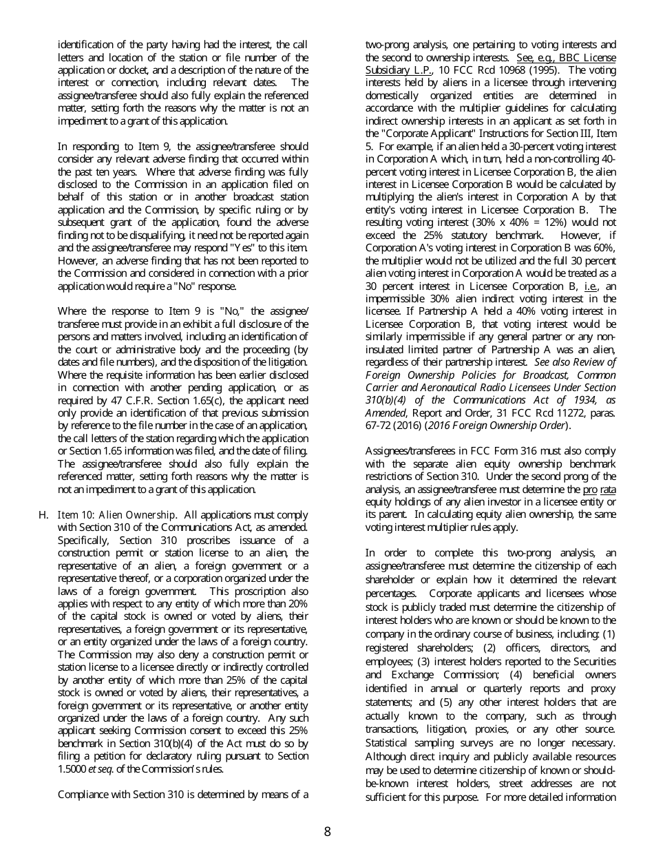 FCC Form 316 Application for Consent to Assignment of Radio Broadcast Station Construction Permit or License or Transfer of Control or Corporation Holding Radio Broadcast Station Construction Permit or License, Page 8
