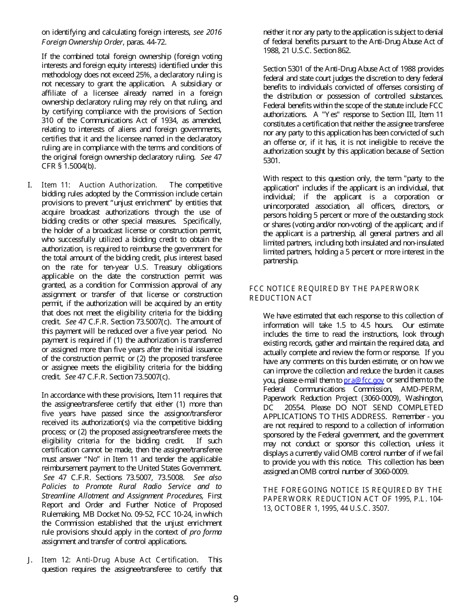FCC Form 316 Application for Consent to Assignment of Radio Broadcast Station Construction Permit or License or Transfer of Control or Corporation Holding Radio Broadcast Station Construction Permit or License, Page 9