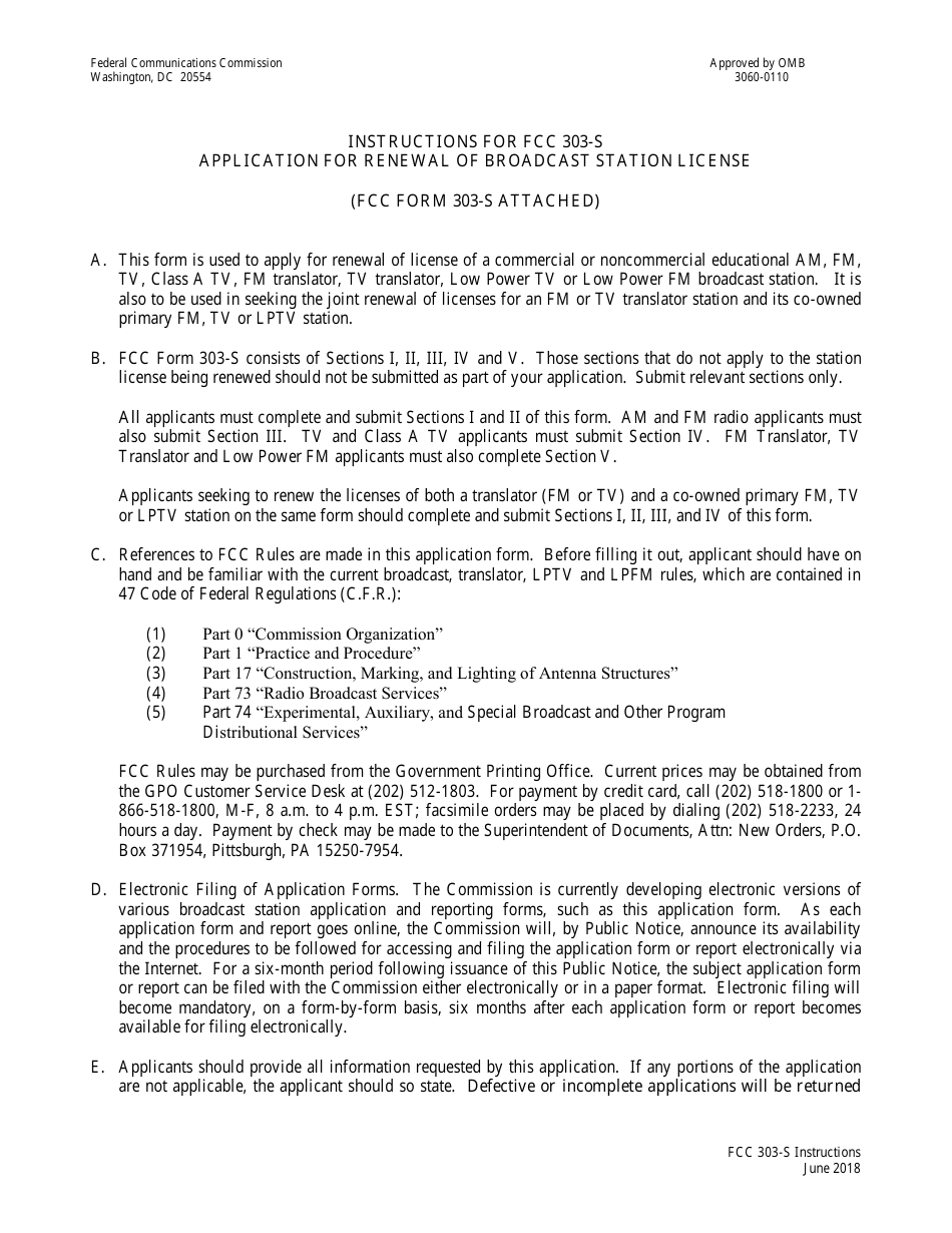 FCC Form 303-S Application for Renewal of Broadcast Station License, Page 1