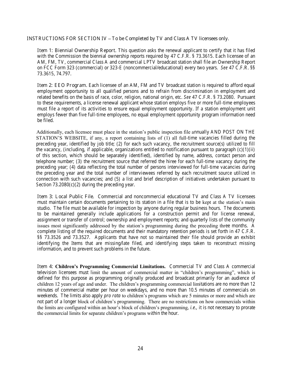 FCC Form 303-S Application for Renewal of Broadcast Station License, Page 24