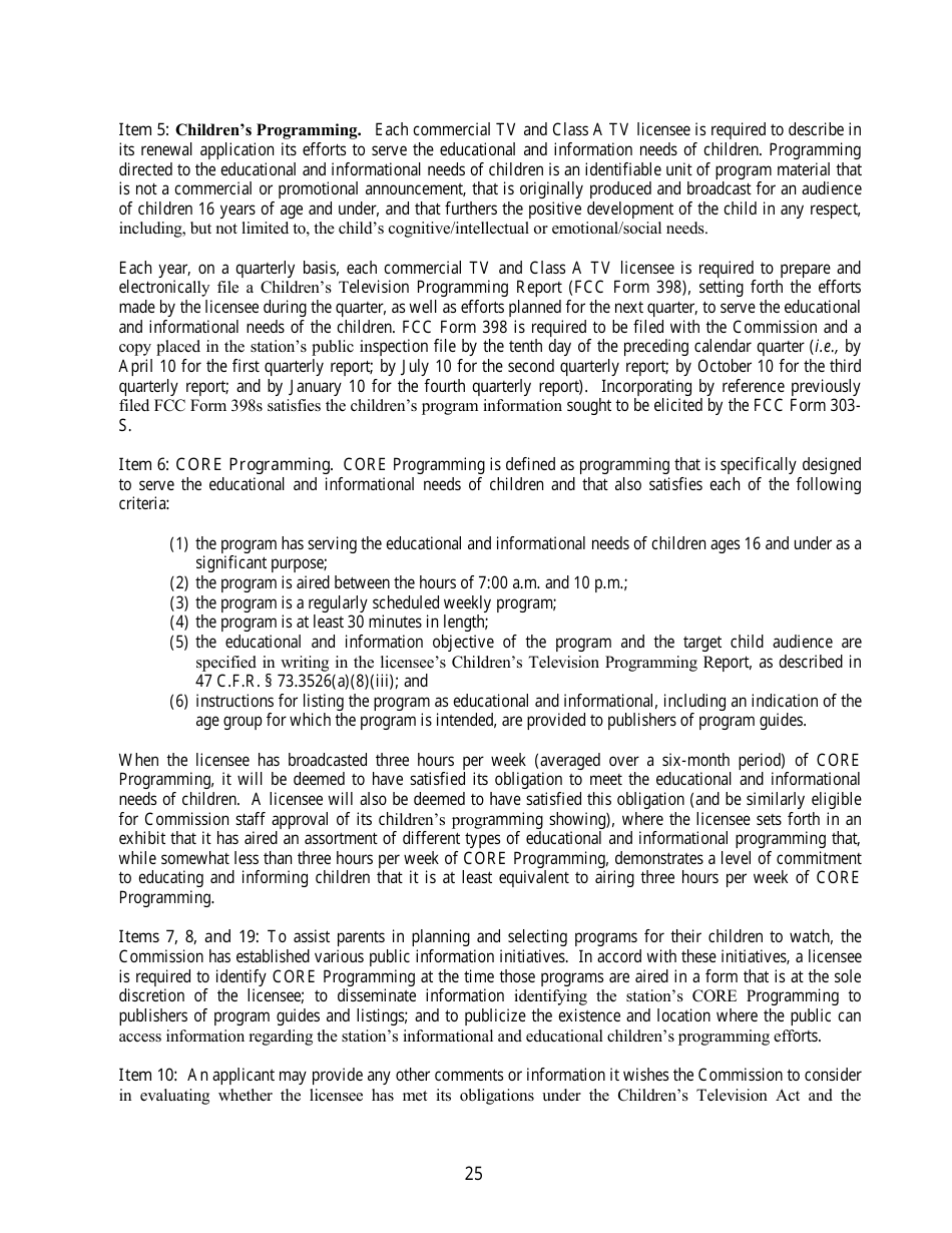 FCC Form 303-S Application for Renewal of Broadcast Station License, Page 25