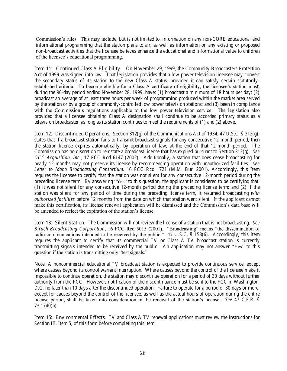 FCC Form 303-S Application for Renewal of Broadcast Station License, Page 26