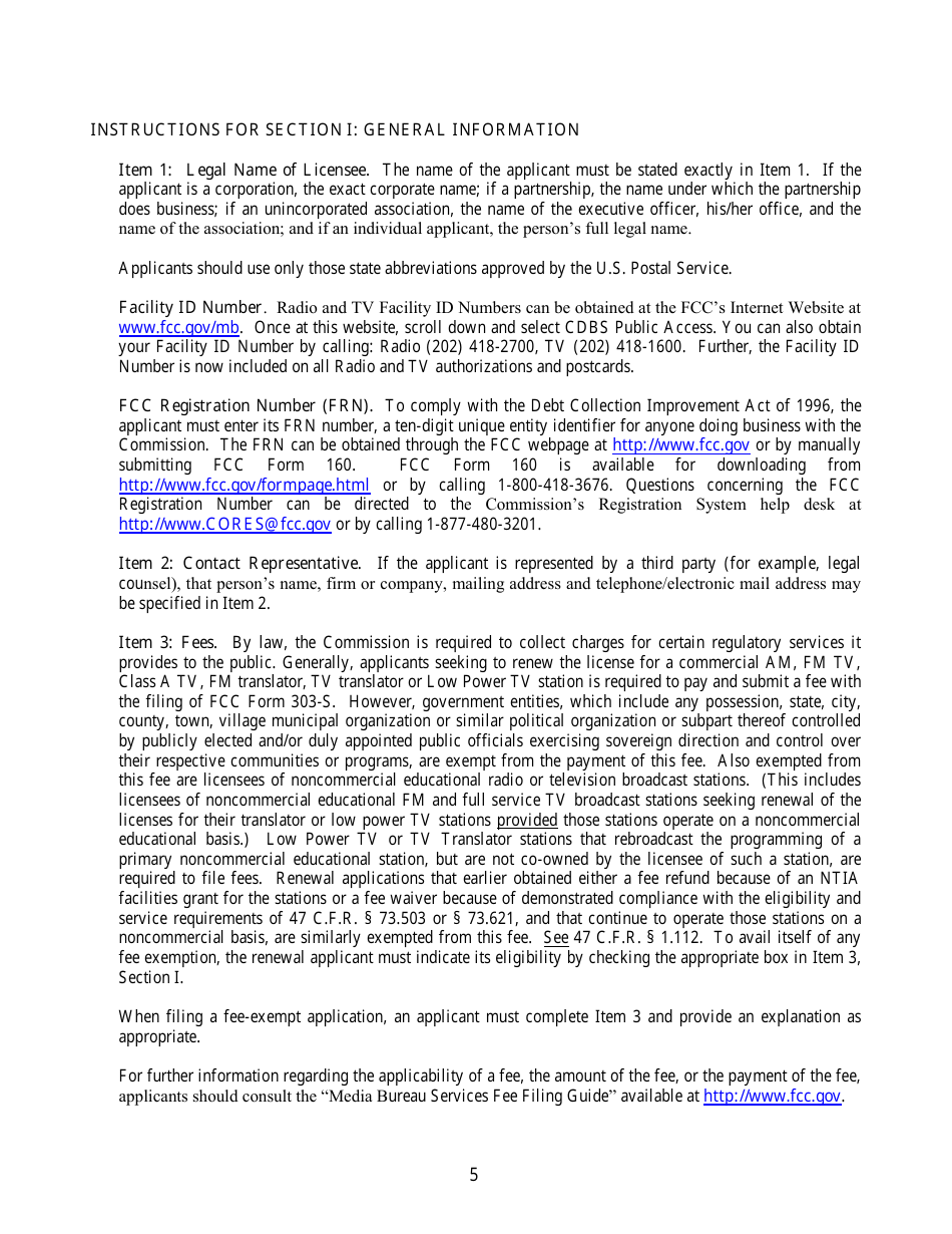 FCC Form 303-S Application for Renewal of Broadcast Station License, Page 5